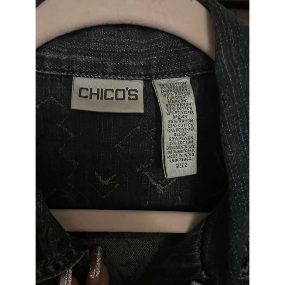 CHICOS Denim Jacket with Embroidered Accents (Size 2) - Picture 2 of 10